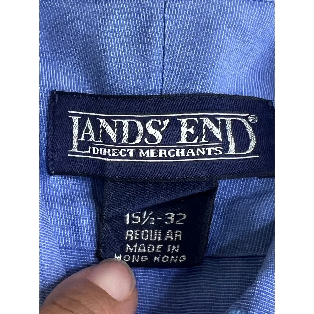 Lands' End Mens Dress Shirt Blue Long Sleeve Button Down 15.5‎ 32